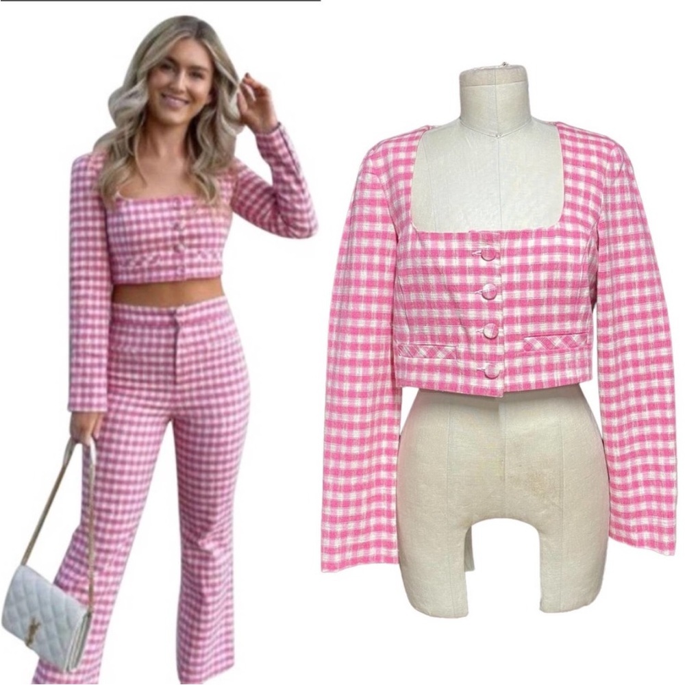 Zara cropped pink gingham blazer sz XL